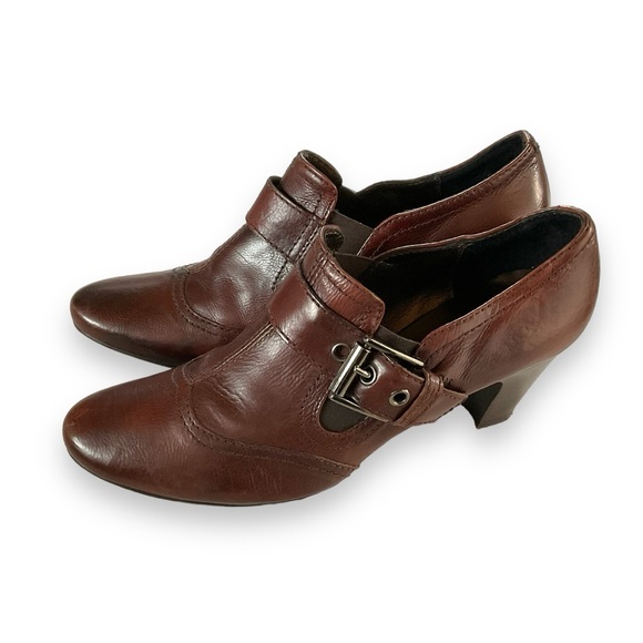 Manas Shoes Leather Low Heels Brown Buckle Comfy Office Womens Size 8.5 - Picture 1 of 8